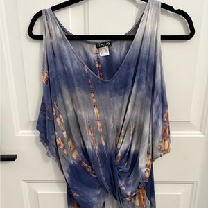 VENUS Blue and Orange Tie-Dye Cold Shoulder Blouse